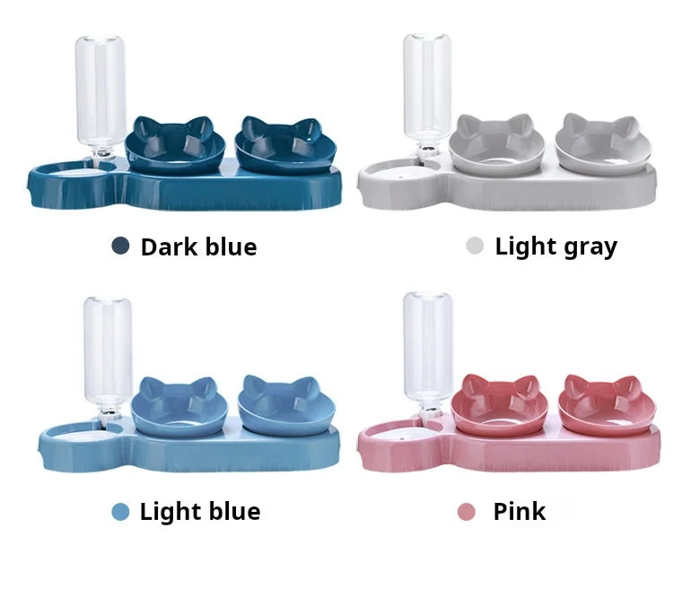 Pet Bowls With Water Feeder, 3 In 1 Ear Design Tilted Cat