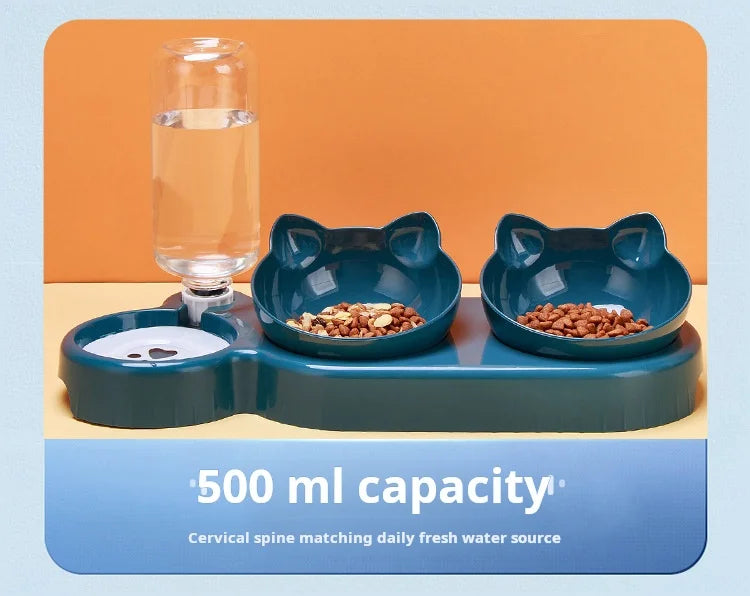 Pet Bowls With Water Feeder, 3 In 1 Ear Design Tilted Cat