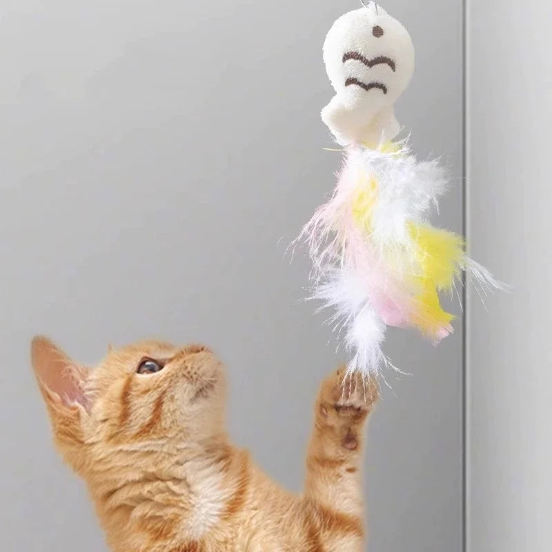 Cat Feather Wand – Rotating Wire Toy for Kittens
