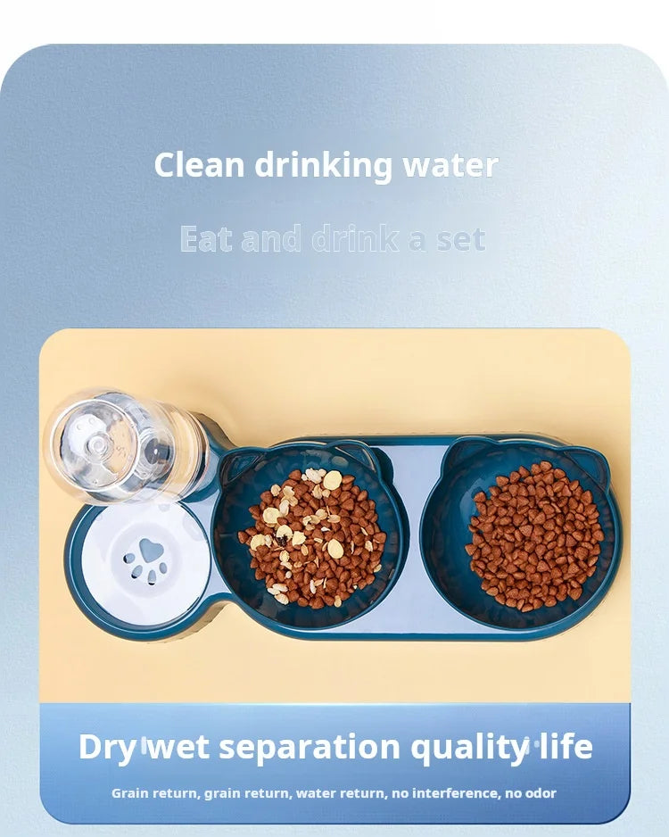 Pet Bowls With Water Feeder, 3 In 1 Ear Design Tilted Cat