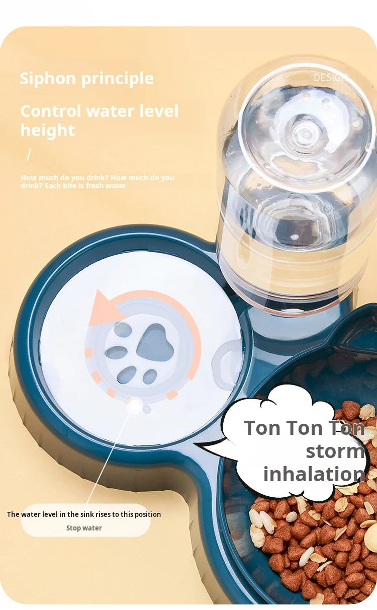 Pet Bowls With Water Feeder, 3 In 1 Ear Design Tilted Cat
