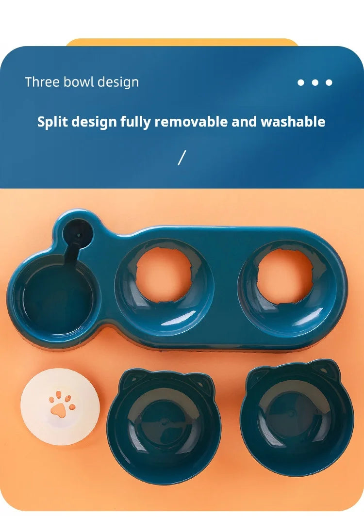 Pet Bowls With Water Feeder, 3 In 1 Ear Design Tilted Cat