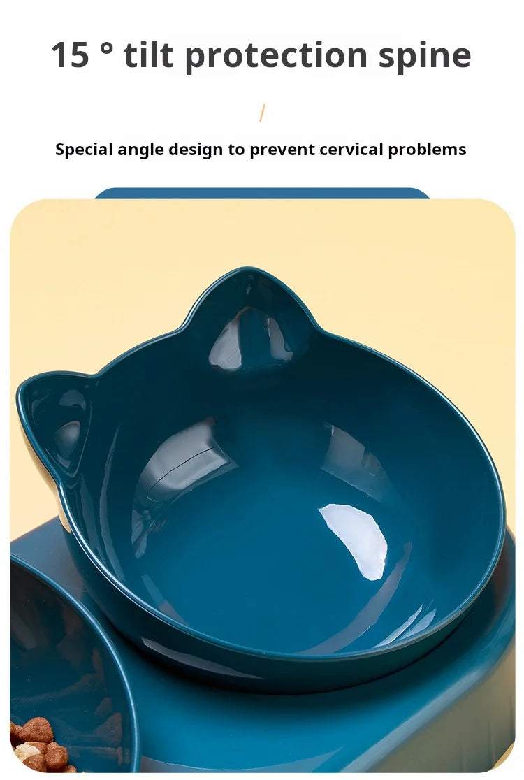 Pet Bowls With Water Feeder, 3 In 1 Ear Design Tilted Cat