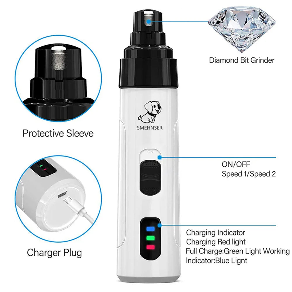 Electric Pet Nail Grinder for Dogs & Cats – Ultra-Quiet USB