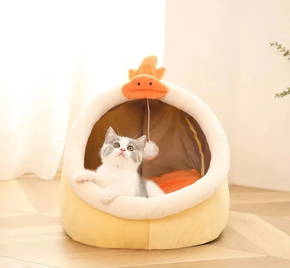 Deep Sleep Cat Bed Cartoon Pet Bed Foldable Removable