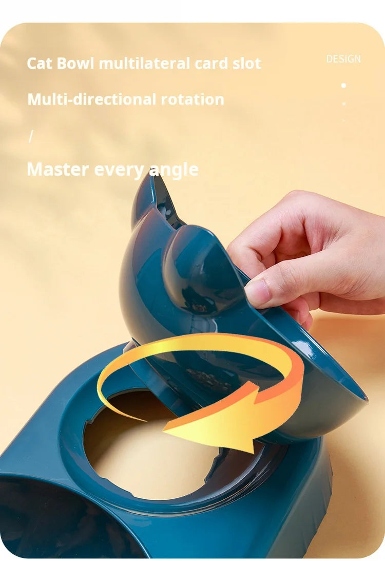 Pet Bowls With Water Feeder, 3 In 1 Ear Design Tilted Cat