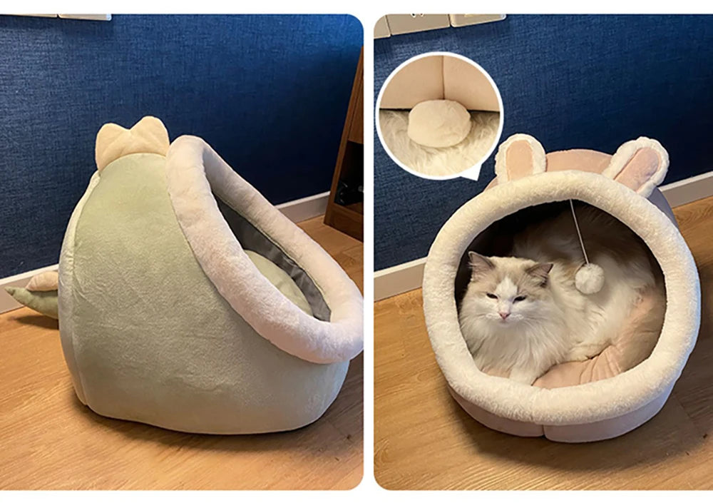 Deep Sleep Cat Bed Cartoon Pet Bed Foldable Removable