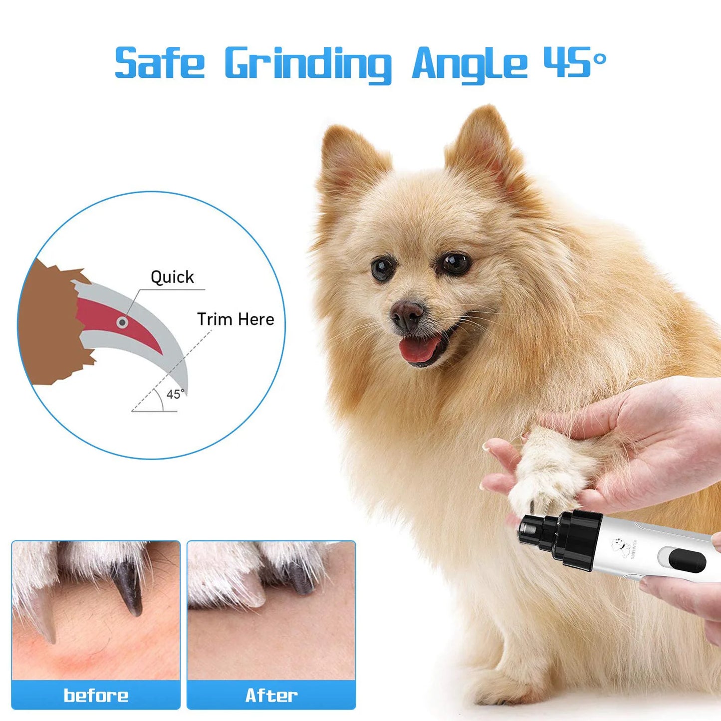 Electric Pet Nail Grinder for Dogs & Cats – Ultra-Quiet USB