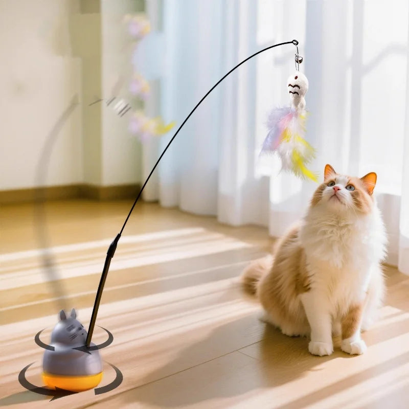 Cat Feather Wand – Rotating Wire Toy for Kittens